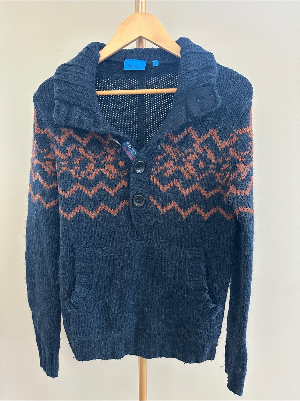 Matinique Dilley Wool Blend Knit Sweater – Navy Blue – Men’s Large